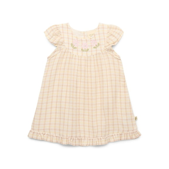 easy-peasy Baby Girls Organic Cotton Gauze Embroidered Flutter Dress, Sizes 0-24M