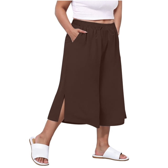 StSilkitty Plus Size Capris for Women with Pockets Lounge High Waist Capris Pant Drawstring Elastic Trousers