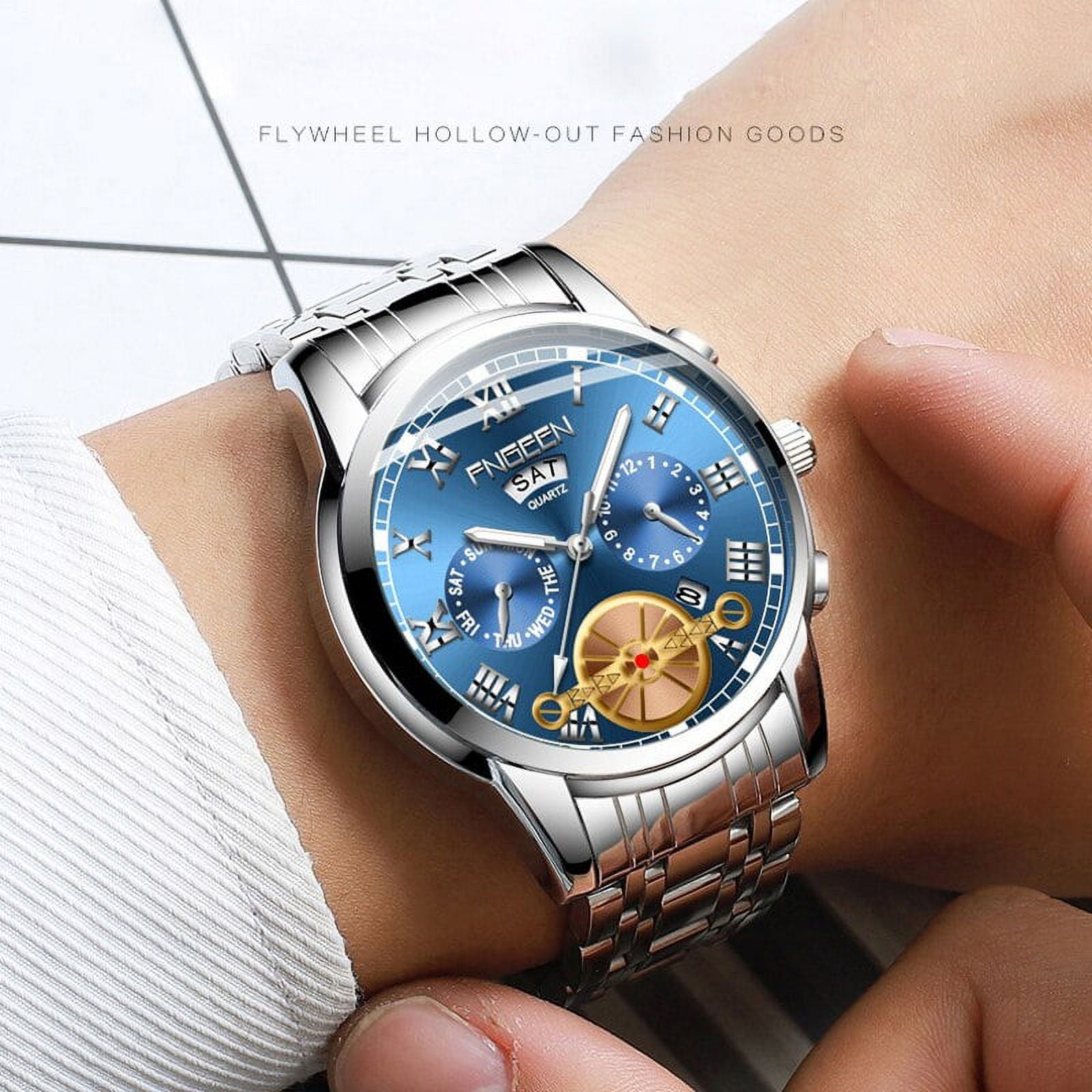 2022 New Mens Watches FNGEEN Top Brand Luxury Stainless Steel Casual Quartz Wristwatch Men Sport Waterproof Clock Watch for Men Walmart