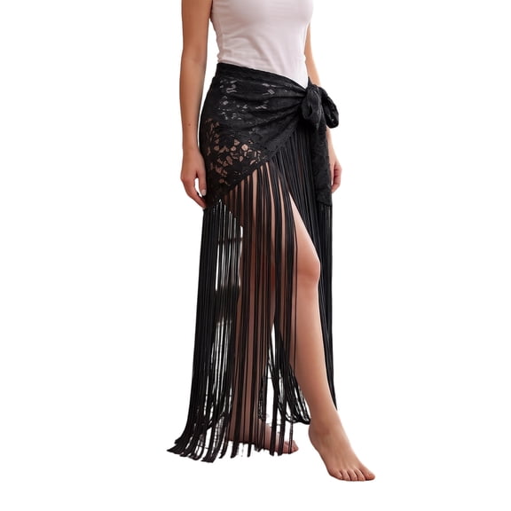 SRZYMJ Womens Lace Fringe Belly Dance Scarf Wrap Skirt Tribal Performance for Halloween Party One Size