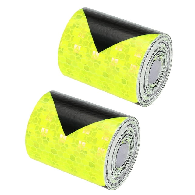 Unique Bargains Ruban Réfléchissant, 2 Rouleaux 2inx10 Pieds Ruban de Sécurité d'Avertissement, Jaune Fluorescent Noir
