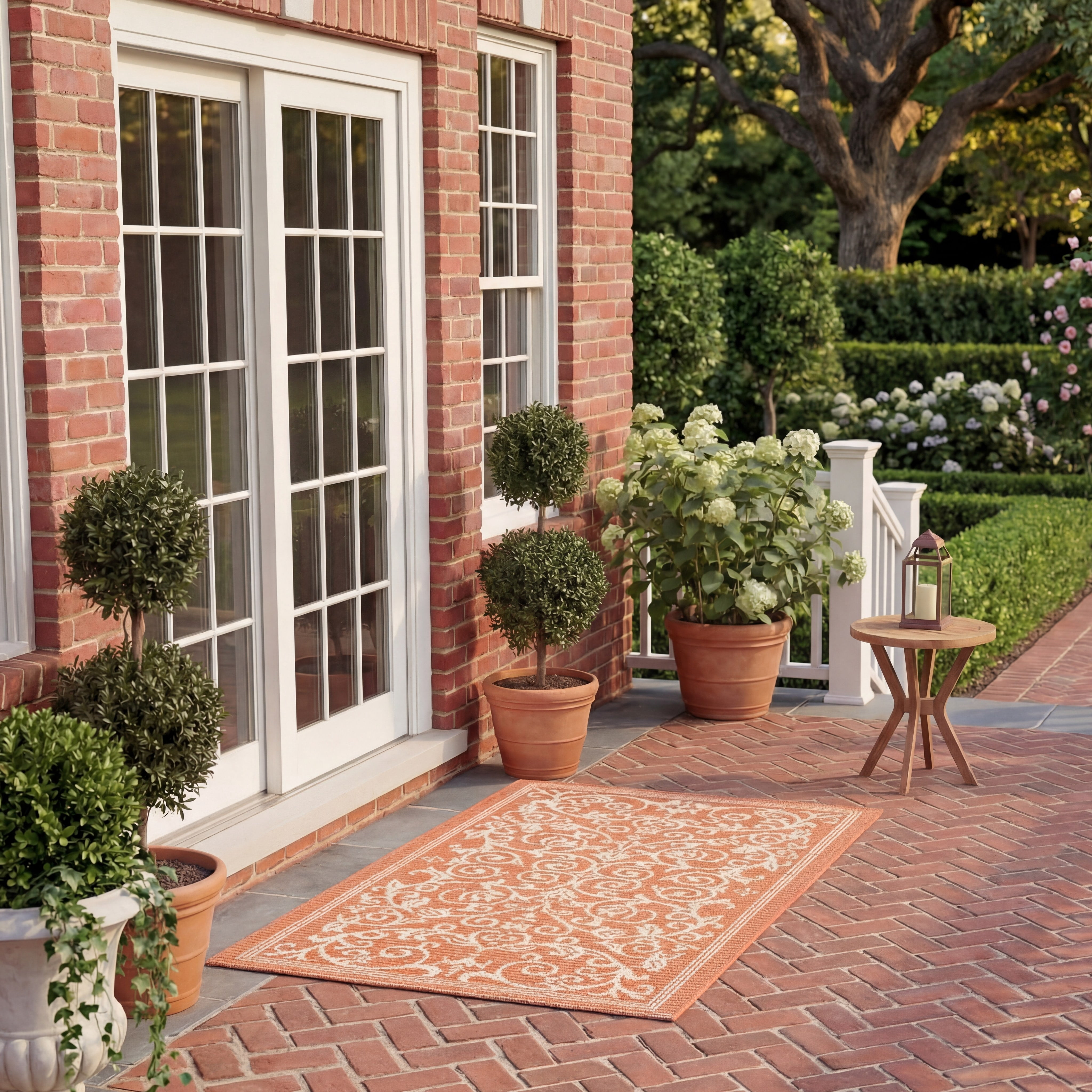 Safavieh Courtyard Nanda Botanical Indoor/Outdoor Area Rug, Terracotta/Natural, 4' x 5'7"