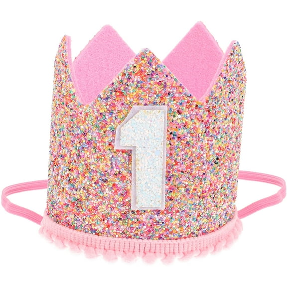 HONMEET 1Pack Pink Birthday Party Hat with Glitter Non Woven Fabric for Childrens Celebrations