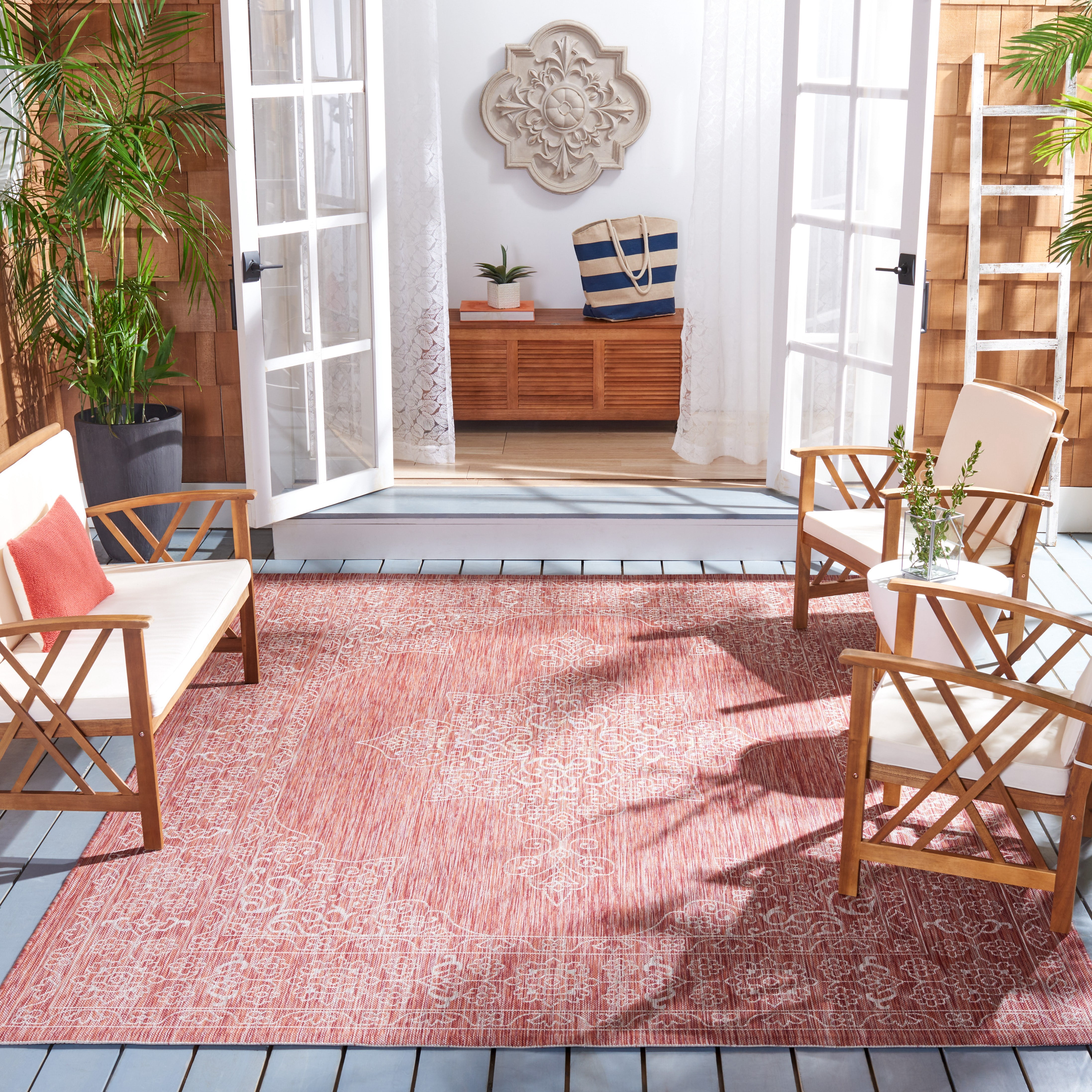 Safavieh Courtyard Delbet Medallion Indoor/Outdoor Area Rug, Rust/Ivory, 8' x 11'