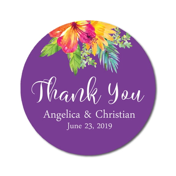 Darling Souvenir MADE WITH LOVE Round 45 Pcs Floral Thank You Stickers Personalized Bride Groom Names And Date Envelope Seals-Violet