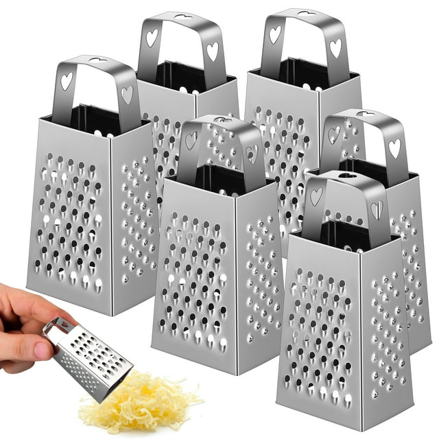 ColoMX Mini rallador de queso de acero inoxidable de 6 piezas, rallador de caja de cuatro lados para uso en la cocina, cortador y triturador de verduras multifunción para queso, ajo, zanahorias y más.