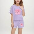 thumbnail image 2 of Zpanxa Ensembles d'Été pour Filles Mode Décontractée Manches Courtes Col Rond Col Bouton Imprimé Ensembles de Shorts 7 Ans, 2 of 7