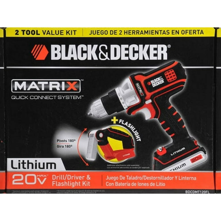 Black & Decker MATRIX(TM) 20V MAX* Lithium Ion Drill/Driver + Flashlight  Combo Kit BDCDMT120FL
