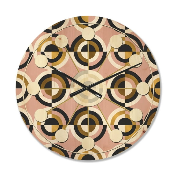 Designart 'Abstract Geometric Circular Retro Pattern I' Mid-Century Modern Wood Wall Clock