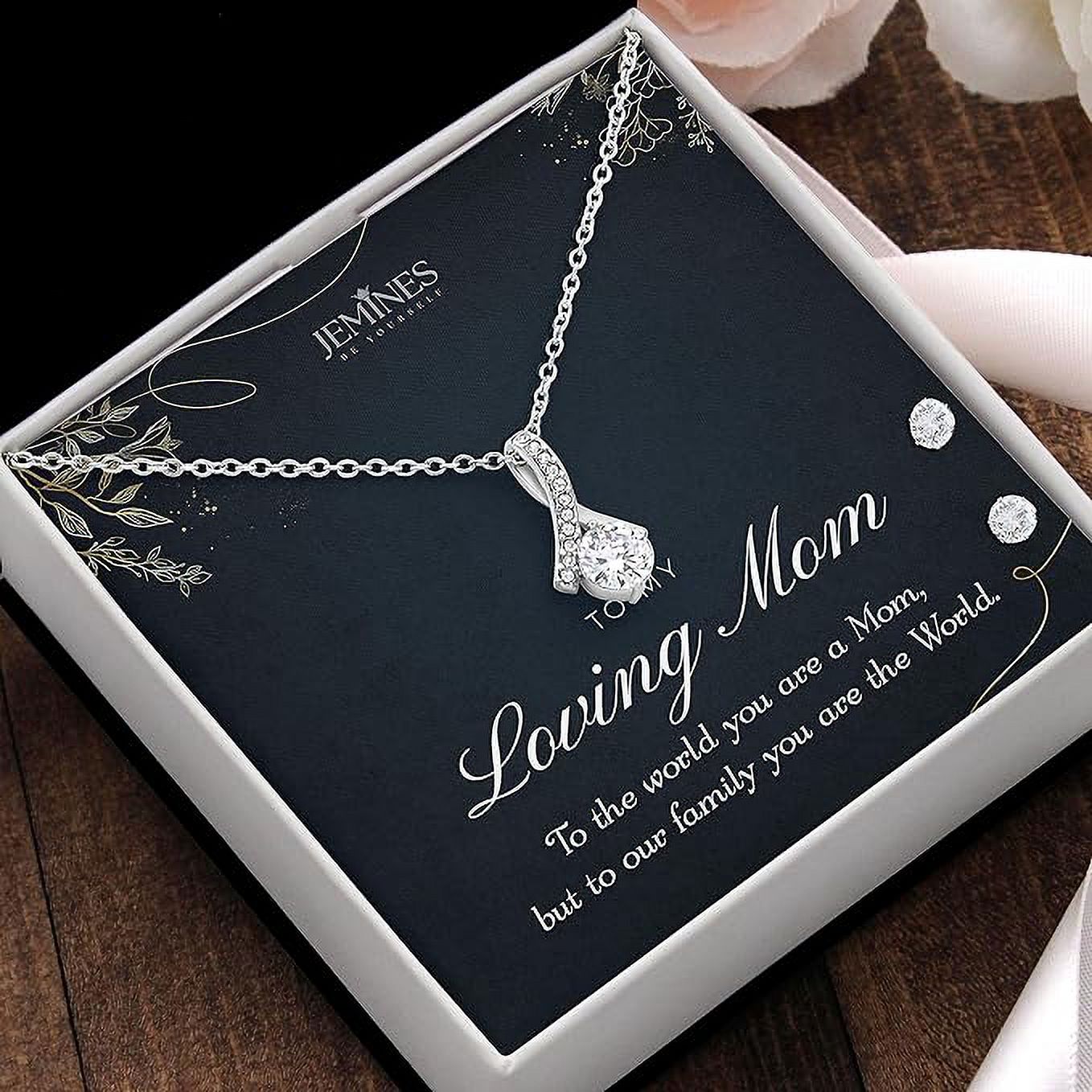 JEMINES Mothers Day Gifts, Mother Birthday Jewelry with Meaningful Message Gifts Idea, Mom Necklace (Mom Love, Alluring Beauty Necklace and Earrings Set)