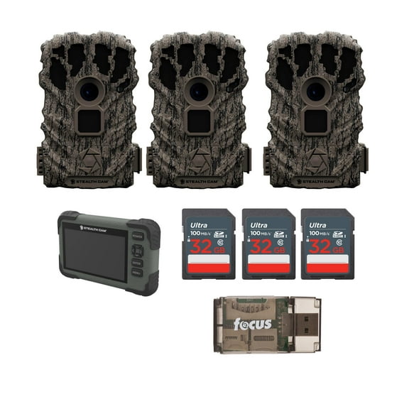 Stealth Cam Browtine 14MP (3 Pack) w/SD Card Reader-Viewer, Memory & Card Reader