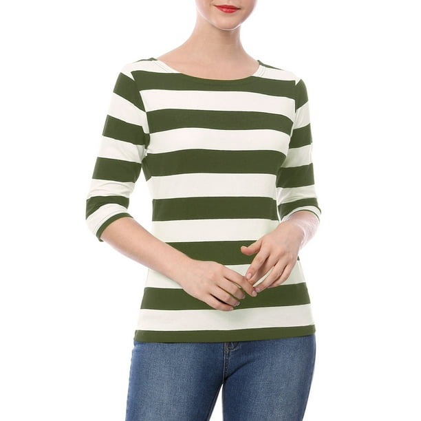Dde San Patricio Camisecon mangas de codo pamujer Camisebásiinformal con cuello de barco y corte ajustado Ejercito verde L