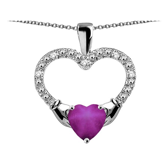 Star K� Hands Holding Heart Created Star Ruby Claddagh Pendant Necklace