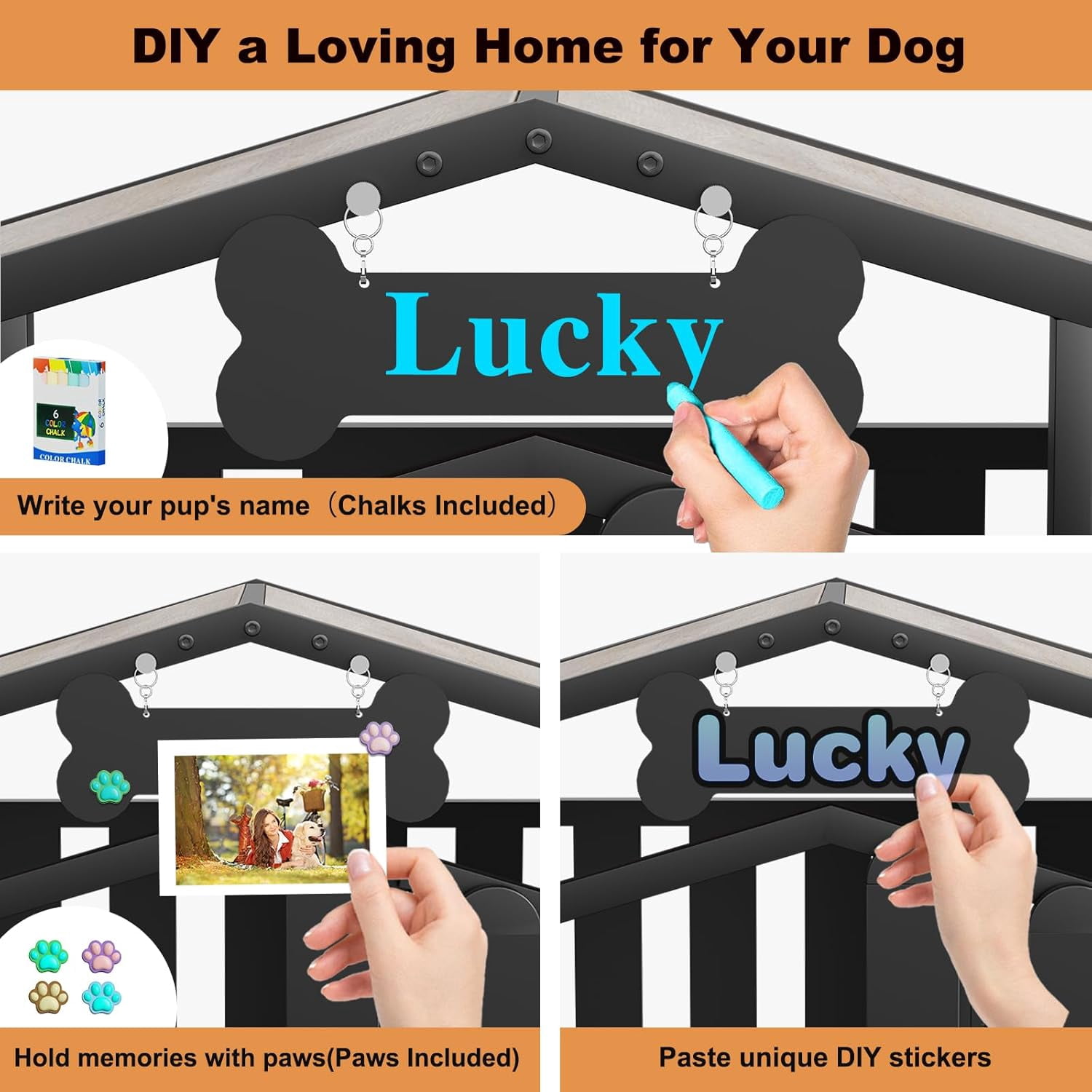 POAO 41"Heavy Duty Dog Crate Furniture for Medium Dogs(35-60lb), Dogs Kennel Indoor with 360° Wheels,Dog Cage with Feeding Window and Name Tag