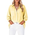 thumbnail image 2 of Zpanxa Womens Button Down Shirt Striped Smocked Cuffs Loose Fit Casual Long Sleeve Collared Blouses with Pocket, 2 of 5