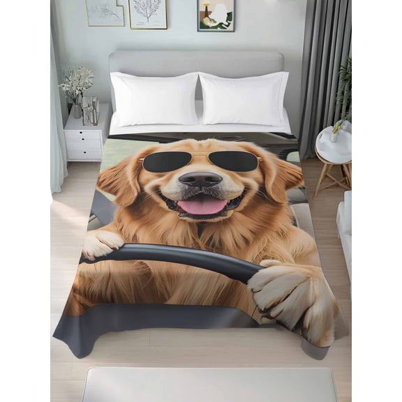 Funny Dog Print Queen Size Flat Sheet, Wrinkleproof & Fadeproof Cooling Flat Bed Sheet Only, Summer Modern Animals Breathable Soft Bedding Top Sheets 90 x 102 Inches
