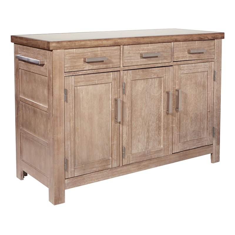 Cocina Kitchen Island in Brown Engineered Wood with Stainless Top