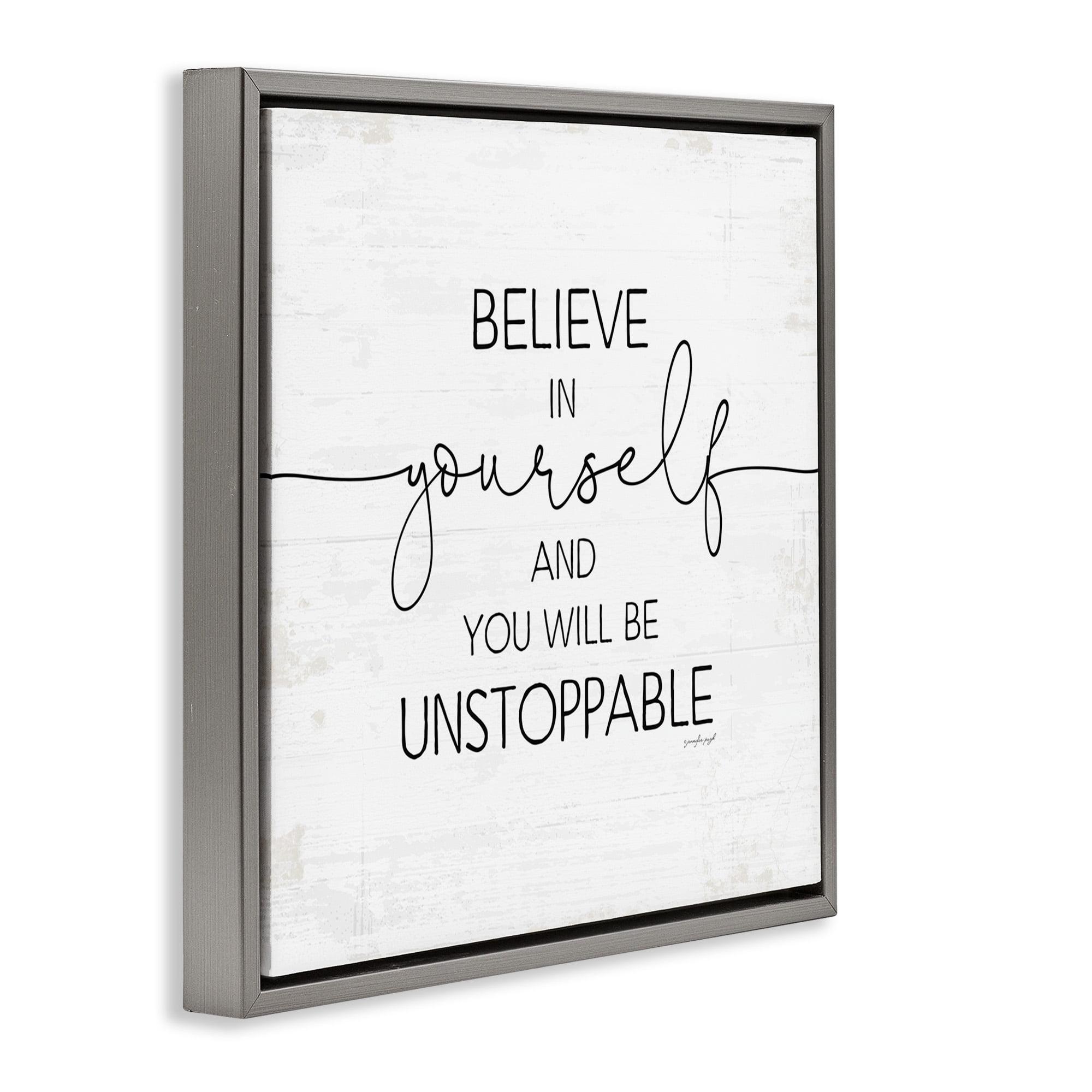 Stupell Industries Believe In Yourself Inspirational Typography Painting Gray Floater Framed Canvas Art Print Wall Art, 18 x 18