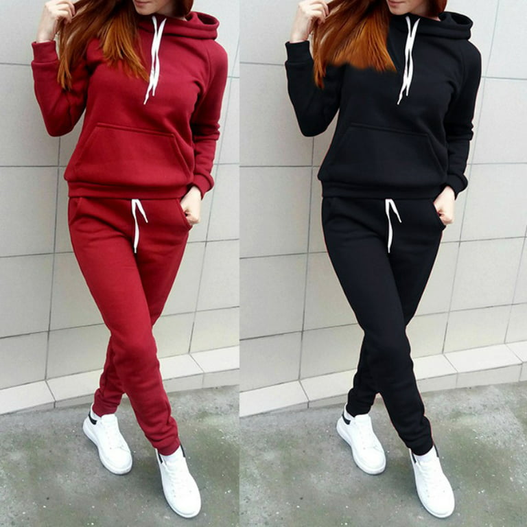 Women's Solid Color Sweatsuit Set, Hoodie and Pants Sport Suits, Women's 2  Piece Outfits Cowl Neck Long Sleeve Sweatshirt and Pants Set Tracksuit,  Women Jogger Outfit Matching Sweat Suits,S-3XL,Black 