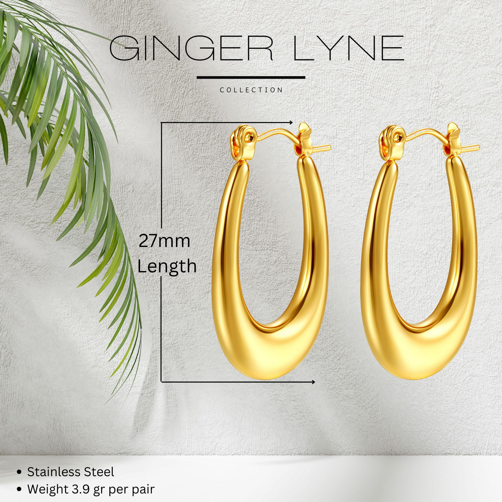 Hoop Earrings for Women by Ginger Lyne Gold Stainless Steel Lightweight Classic Everyday Style
