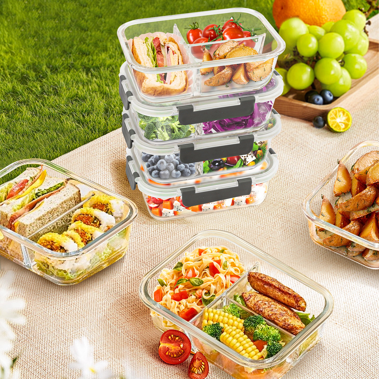 Taimasi 8-Piece Glass Meal Prep Container Set, Grey photo 5