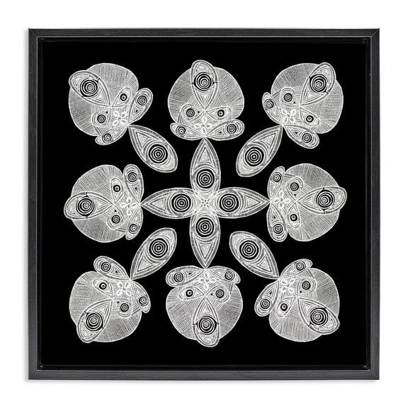 Stupell Industries Bohemian Fractal Symmetry in Monochrome Black Floating Frame Canvas Art, 18 x 18, by El Perkin