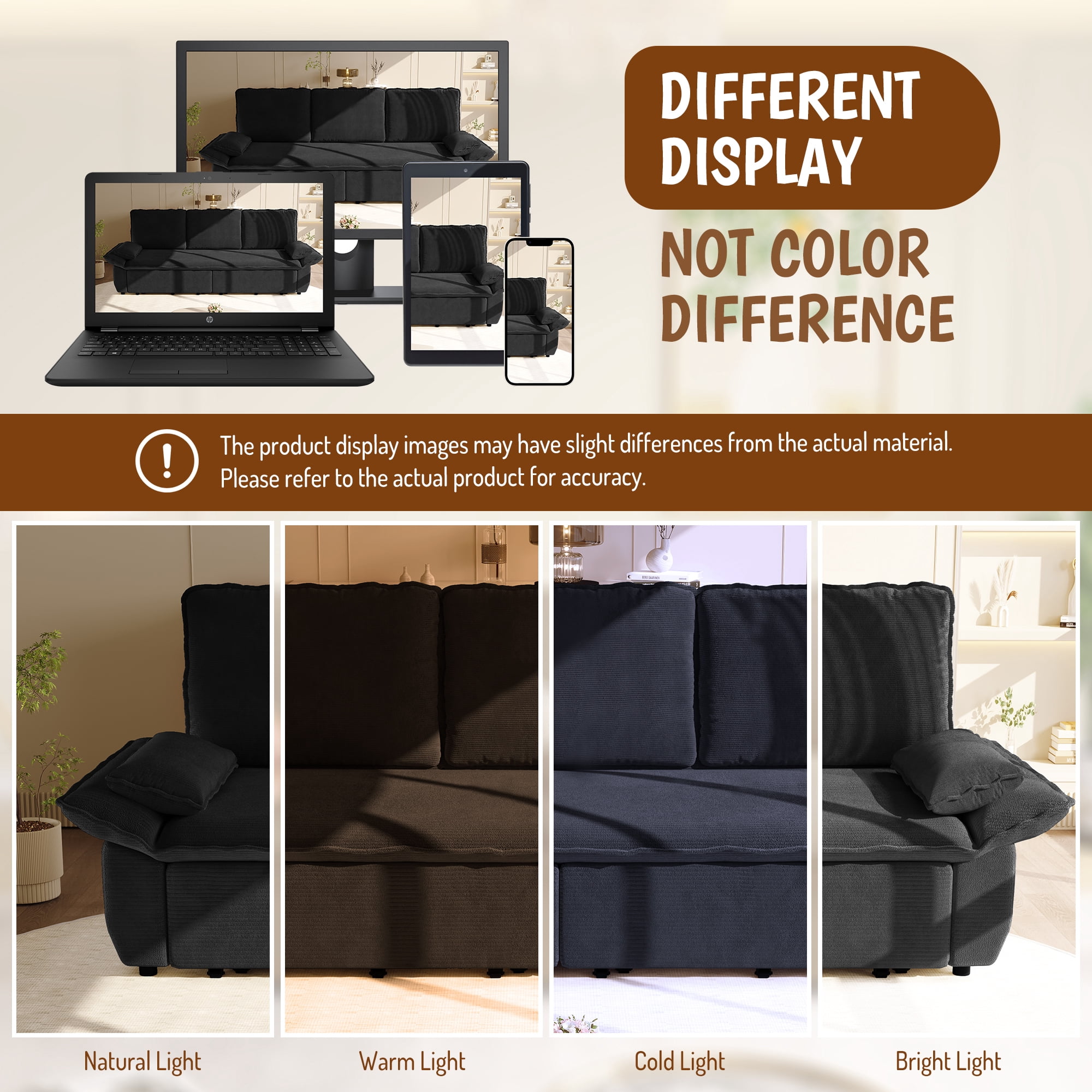 Leumius 94.5" Pull Out Sofa, King Size 3-in-1 Convertible Sleeper Sofa Bed, Multi-Functional Corduroy Bed for Living Room Bedroom Black
