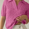 thumbnail image 6 of Pink Womens Tops Women's Short Sleeve Solid Lapel V Neck Knit Pullover Sweater Fall Outfits for Women 2025, 6 of 6