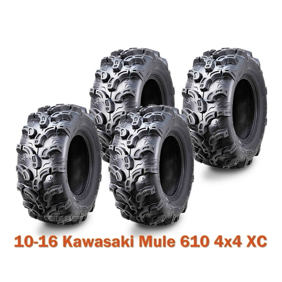 10-16 Kawasaki Mule 610 4x4 XC Complete Set ATV Tires 26x9-12 Super Lug Mud