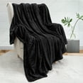 thumbnail image 2 of PAVILIA Soft Fleece Queen Bed Blanket Black, Large Fuzzy Plush Flannel Throw, Warm Cozy Ribbed Microfiber Blanket for Sofa Couch, Lightweight Striped Blanket, Black, 90x90, 2 of 9