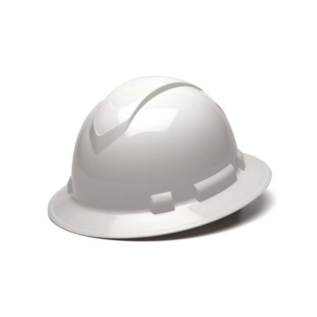 Ridgeline White Full Brim Hard Hat, Four Point Adjustable Ratchet