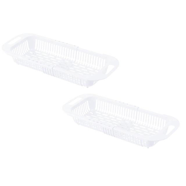 Oleegame 2PC Shower Soap Dish With Hook Household Retractable Vegetable Sink Drain Basket Kitchen Sink Drain Rack White
