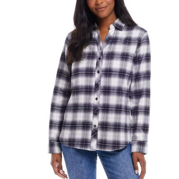 Weatherproof Vintage Women’s Flannel Button Down Shirt, Black XS