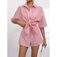 thumbnail image 5 of Katigan Womens Collar Casual Striped Short Sleeve Pants Set Two Piece Lounge Wear Summer Outfit Red Suit XS, 5 of 7