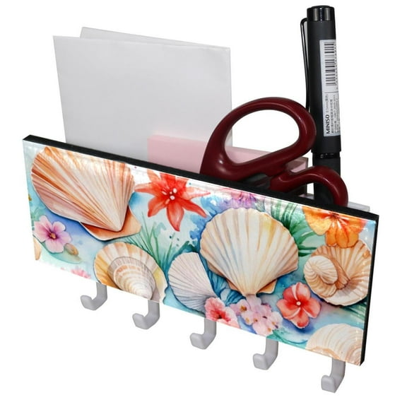 PhooArto Key Holder for Wall Decorative with 5 Key Hooks, Beach Seashells Pattern Holders Wall Mount Organizer with Mail Key Rack, Self Adhesive
