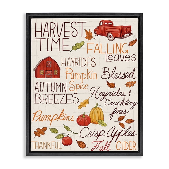 Stupell Industries Farmhouse Harvest Time Phrases Black Floating Frame Canvas Art, 17 x 21, by Diane Labombarbe