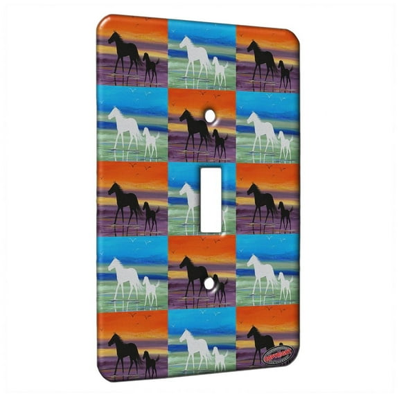 KuzmarK™ Single Gang Toggle Switch Wall Plate - Beach Ponies at Twilight Horse Pattern Art by Denise Every