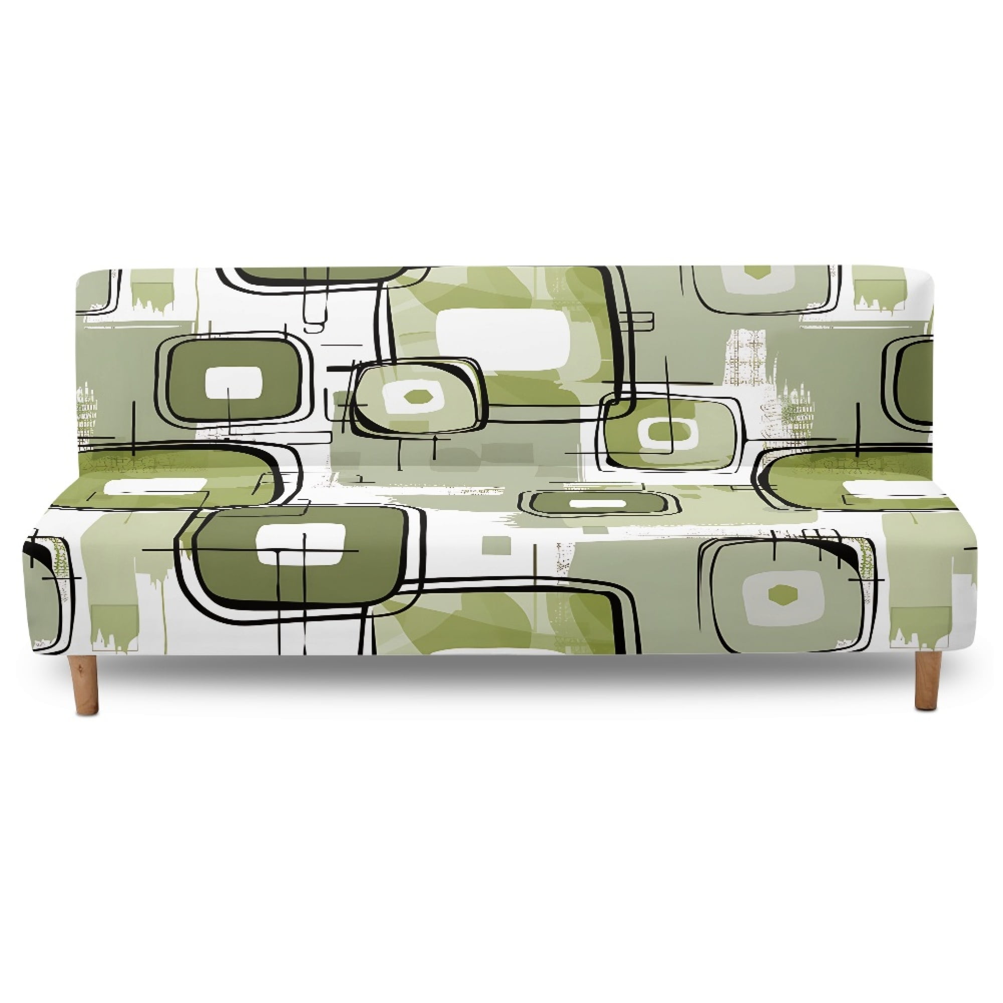 ZIATUBLES Abstract Geometry Armless Sofa Futon Slipcovers, Stretch Couch Cover Dustproof Elastic Furniture Protector Machine Washable for Living Room Bedroom