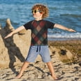 thumbnail image 3 of FORMRS Boys Rash Guard Short Sleeves Swim Shirt Quick Dry UPF 50+ Sun Protection, Sizes 3-12T, Red Tartan Pattern, 3 of 6