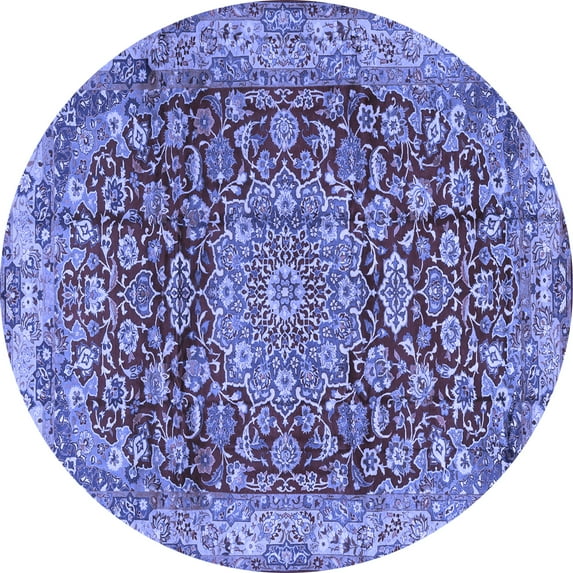 Ahgly Company Indoor Round Medallion Blue Traditional Area Rugs, 3' Round
