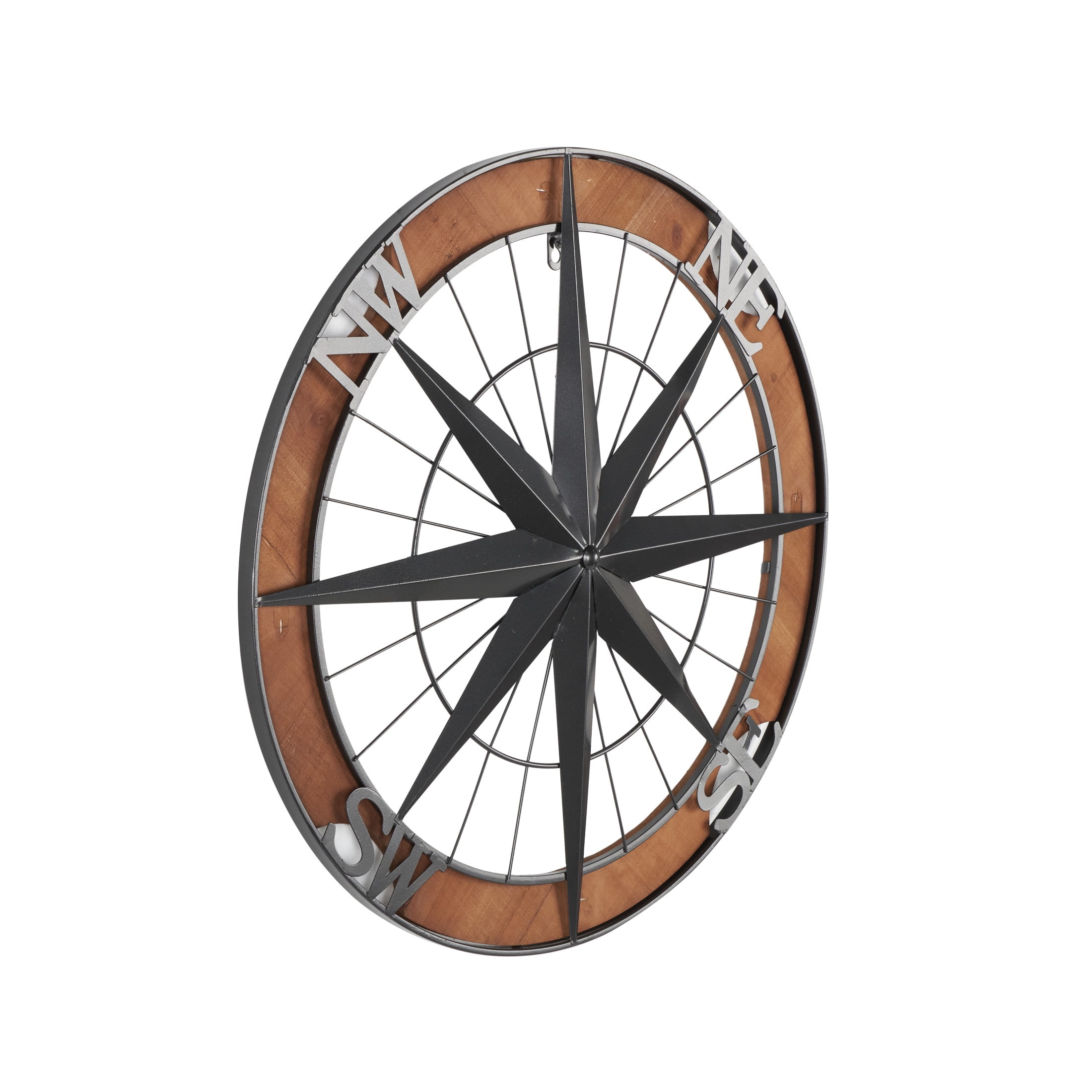DecMode Gray Metal Compass Wall Decor with Wood Frame