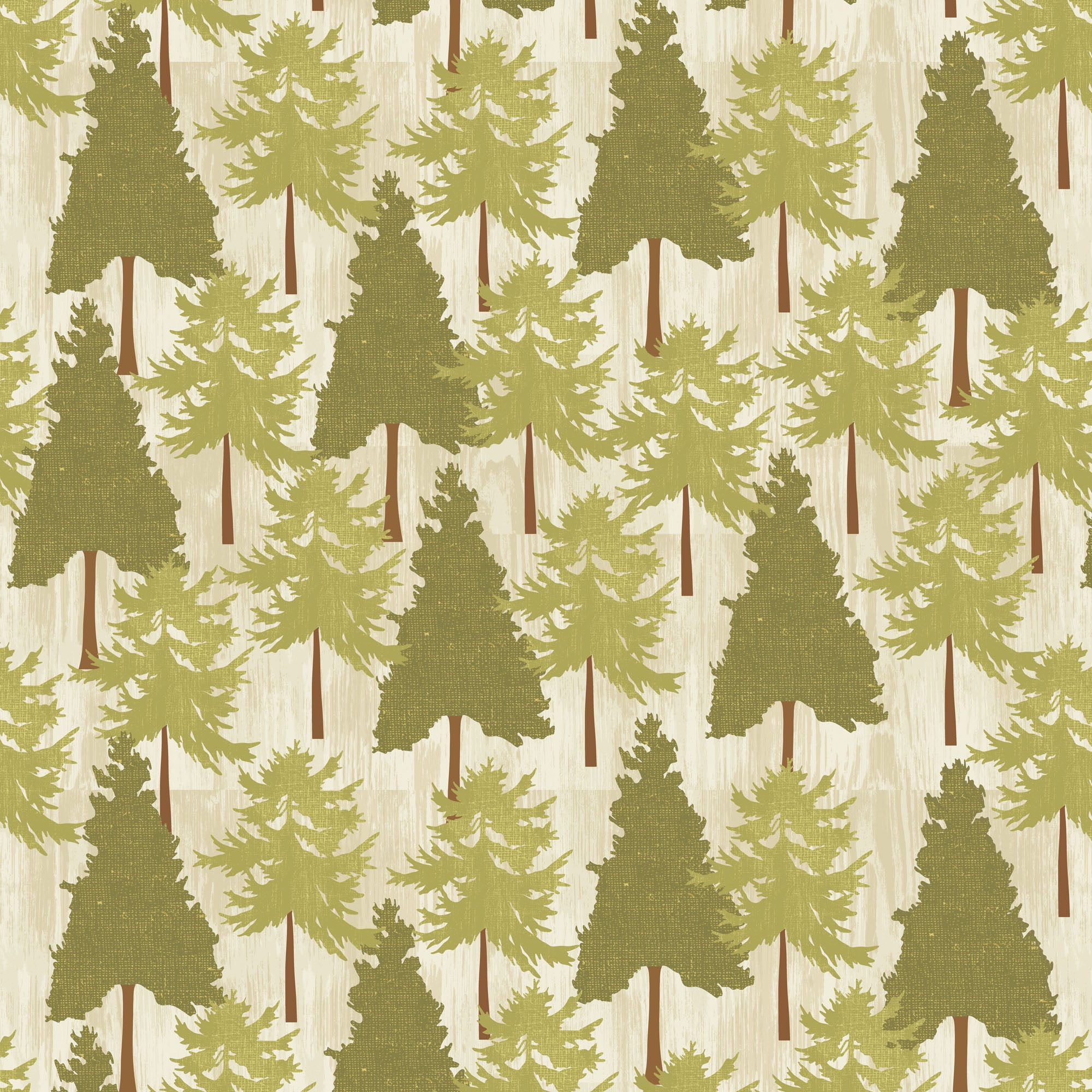 David Textiles, Inc. 44' x 1 yard 100% Cotton Lodge Trees Sewing & Craft Fabric, Green and Beige