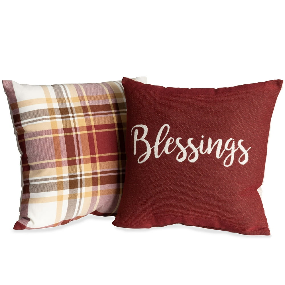 Mainstays Blessing Plaid Decorative Throw Pillow, 17” x 17”, 2 Pack ...