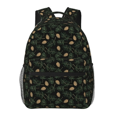 Ratiio Pine Cone Woodland Pattern Print Eco-Friendly Casual Backpack, Water-Resistant Polyester Canvas Daypack with Smooth Zippers, Comfortable & Durable Travel Bag with Laptop Compartment