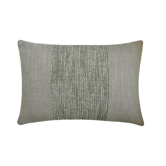 The HomeCentric Decorative Pillow Covers Grey Pack of 2, 12"x26" (30x65 cm) Lumbar Pillow Cover, Linen & Jute Patchwork, Jute, Linen Oblong Cushion Covers, Patchwork Contemporary - June Grey