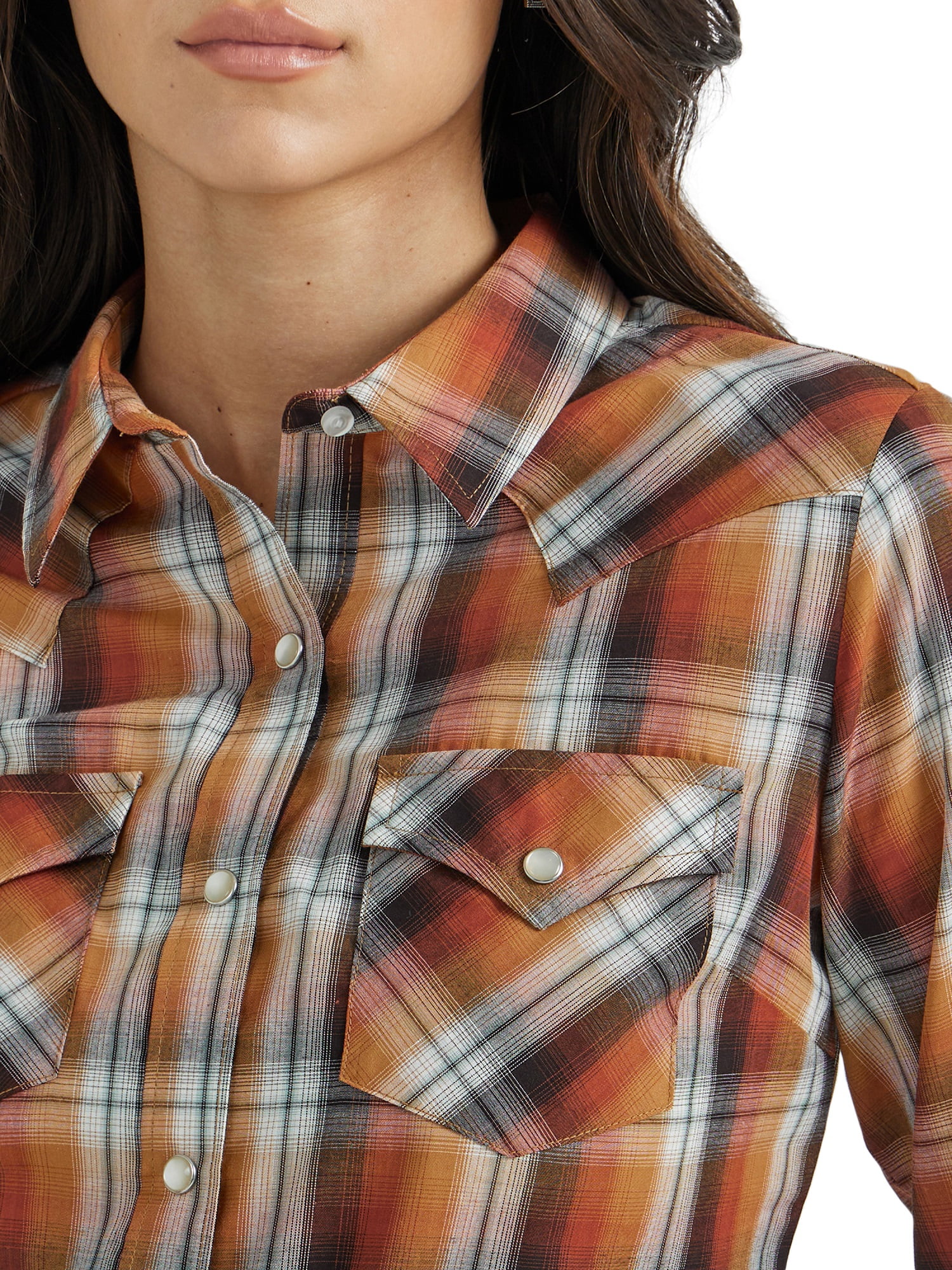 Wrangler® Women's Long Sleeve Western Snap Plaid Shirt