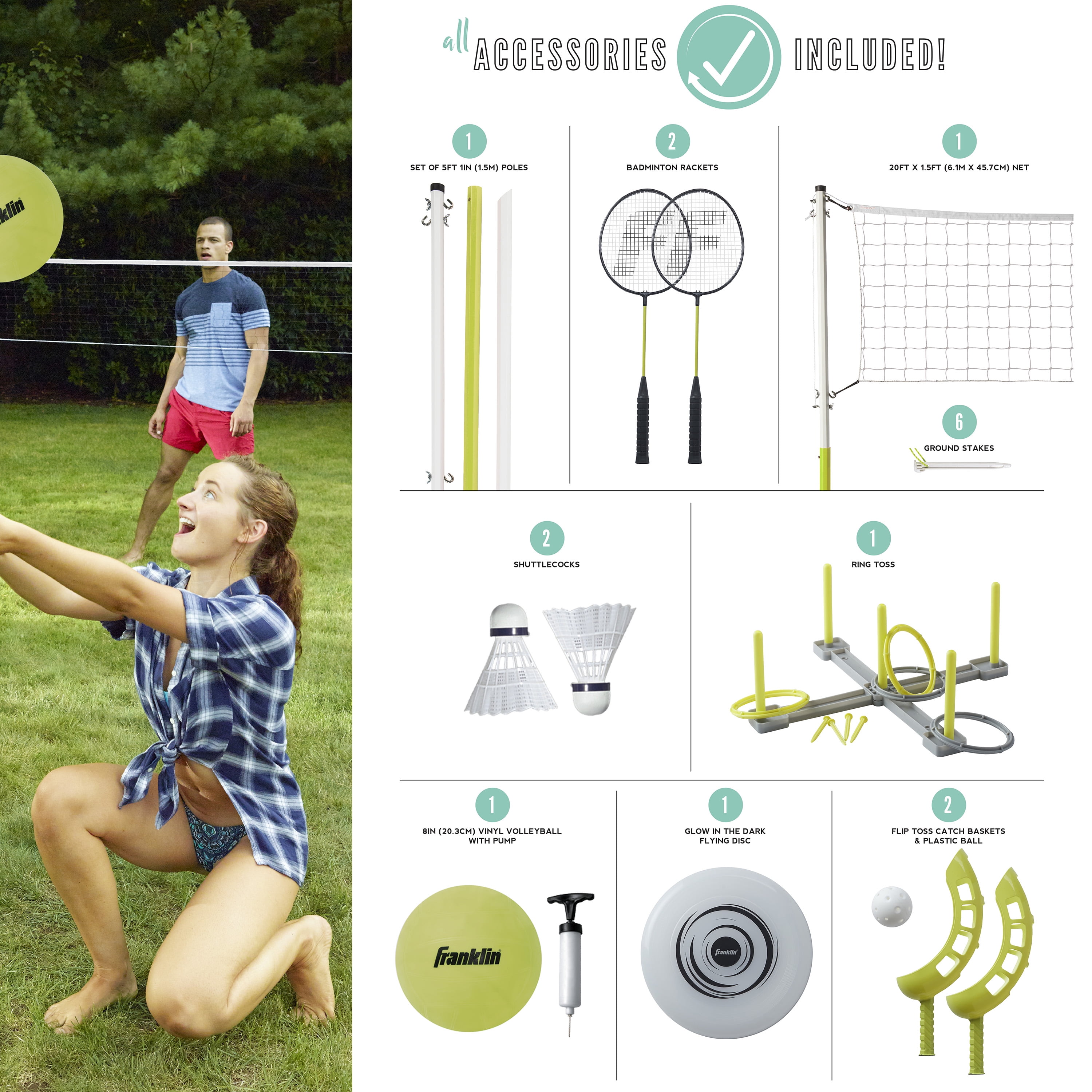 Franklin Sports Fun 5 Outdoor Games Combo Set for Beach + Backyard