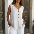 thumbnail image 4 of Sillenn Sleeveless Gauze Cotton Linen Tank Tops Notched V Neck Button T Shirts Summer Peasant Boho Beach Casual Boho Cami Shirts Loose Flowy Tunic Shirts Lightweight Gauze Outfits White Xxl, 4 of 8