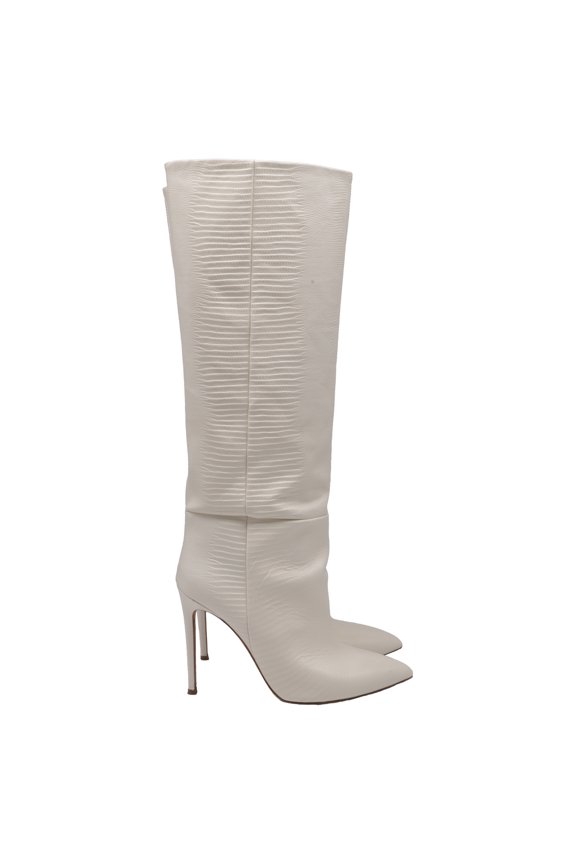 Pre-Owned Paris Texas Lizard-Embossed 105 Knee-High Boots in White Leather