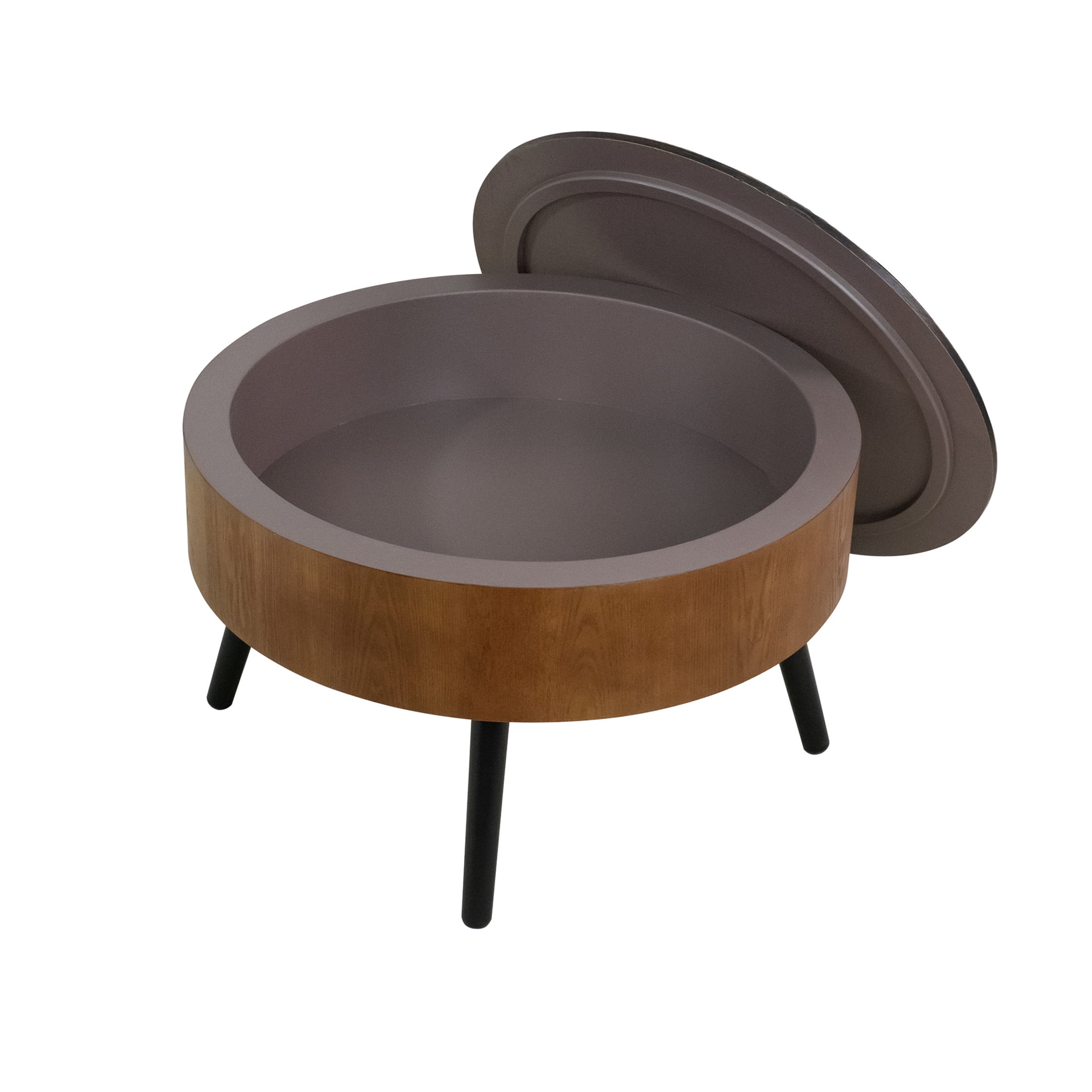 Noble House Tappen 31.5" Round Coffee Table with Engraved Top, American Wood Side Table for Small Spaces, Brown